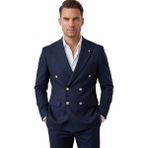 Rizzup Erkek Lacivert Slim Fit Kruvaze Takım Elbise Likralı Çizgili Dokulu Metal Düğmeli 2600820 - 6 Drop - 56