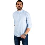 Rizzup Erkek Mavi Yarım Düğmeli Hakim Yaka Flamlı Keten Gömlek 2201914 - 4XL