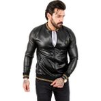 Rizzup Erkek Siyah Dar Kesim Sırtı Aslan Baskılı Taş Işlemeli Suni Deri Ceket / Mont 2200354 - 2XL