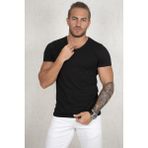 RizzUP Erkek Siyah Slim Fit %90 Pamuk V Yaka Likralı Yumuşak Dokulu Basic Tişört 1801165