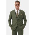 Rizzup Erkek Yeşil Italyan Kesim Slim Fit 3’lü Takım Elbise – Likralı Yelekli Yazlık Takım 2600684 - 6 Drop - 54