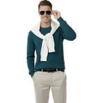 Rizzup Erkek Yeşil Rahat Kalıp Çizgi Dokulu Triko Kazak – Şık & Modern Tasarım 2605432 - XL
