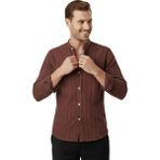 RizzUP Kahve Çizgi Dokulu Hakim Yaka Rahat Kalıp Kırışık Viskon Keten Erkek Gömlek 2602621 - XL