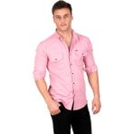 RizzUP Pembe Dar Kesim Likralı Spor Gömlek – Büyük Beden Seçenekli Pamuklu Erkek Gömlek 2300421 - 2XL