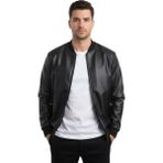 Rizzup Siyah Aslan Taş Işlemeli Dar Kesim Suni Deri Erkek Ceket / Mont – Kolej Yaka & Ribanalı 2600931 - XL