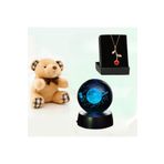 rk tasarım 3D Satürn Kız Renk Değiştiren Işıklı Kristal Küresi & Mini Peluş Ayıcık ve Gül Kolye HEDİYE