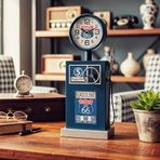 RK66 Retro Route66 Benzin Pompası Masa Üstü Saat Ofis Ev Dekoratif Obje Hediyelik Eşya Vintage Obje