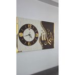 RM alsanwaın El Yapımı Elhamdülillah Yazılı Dekoratif Duvar Saati Ahşap Deri Aynalı Pleksi Tasarım 90x60 cm
