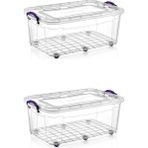 rnl04 2 Adet 80 Litre Tekerlekli Maxı Multi Box Saklama Kutusu - E-515-2 - Şeffaf