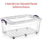 rnl04 3 Adet 80 Litre Tekerlekli Maxı Multi Box Saklama Kutusu - E-515-3 - Şeffaf - 3 Adet 810 lt