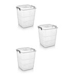 RNL04 3'lü Tetris Kare Şeffaf Plastik Saklama Kutusu, 7 Litre, Beyaz, Çok Amaçlı Organize Edici