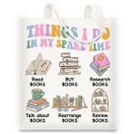 RNYJJ Kadınlar için Kitap Hediyeleri Kitap Kurdu Kütüphaneci Okuyucu Tote Çanta Boş Zamanımda Yaptığım Şeyler Kitap Severler Tuval Tote Çanta, Renkli, Medium