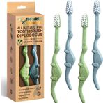 ROARex® Bitkilerden Yapılan Tamamen Doğal Çevre Dostu Çocuk Diş Fırçası - Dinozorlar 4-36m - Bebekten Yürümeye Başlayan Yürümeye Başlayan Çocuklara - Mavi/Yeşil - 4pk | Gezegen Ürünü için %1