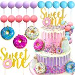 Roaring Good Time Sweet One Pasta Süsü Sweet One Doğum Günü Partisi Aksesuarı Donut Grow Up BabySprinkle Süslemeleri Makaron Topları Mini Donut Cupcake Süsü Doğum Günü Parti Malzemeleri için