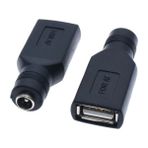 Rob Ada Adaptör Şarj Ucu 5.5x2.1mm To USB 2.0 Soket Çevirici Power Adaptör - Siyah
