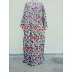 Robadan Uzun Kollu %100 Viskon Basma Çiçekli Anne Elbise, Namaz Elbisesi - Mor - Silver - 2