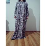 Robadan Uzun Kollu %100 Viskon Basma Çiçekli Anne Elbise, Namaz Elbisesi - Pembe-158596 - 3