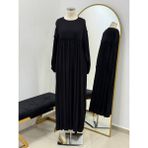 Robalı Büzgülü Oversize Elbise 5093 - Siyah - Standart