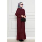 Robalı Sahra Tesettür Elbise-Bordo - 38
