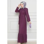 Robalı Sahra Tesettür Elbise-Mürdüm - 46