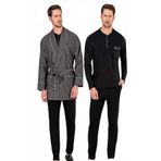 Robdöşambır Ve Siyah Penye Uzunkollu Pijama Damat Çeyiz Seti 5615
