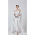Robes Straplez Peplum Tül Kollu Abiye Tulum (Beyaz, 38)