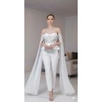 Robes Straplez Peplum Tül Kollu Abiye Tulum (Beyaz, 42)