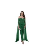 Robes Straplez Peplum Tül Kollu Abiye Tulum (Yeşil, 42)