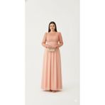 Robes Trend Büyük Beden Uzun Kollu Abiye - Şifon Etek Payetli Nikah Elbisesi-1006 (Nar Çiçeği, 44)