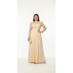 Robes Trend Büyük Beden Uzun Kollu Abiye - Şifon Etek Payetli Nikah Elbisesi-1006 (Sarı, 44)
