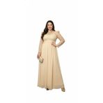 Robes Trend Büyük Beden Uzun Kollu Abiye - Şifon Etek Payetli Nikah Elbisesi-1006 (Sarı, 46)