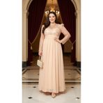 Robes Trend Büyük Beden Uzun Kollu Abiye - Şifon Etek Payetli Nikah Elbisesi-1006