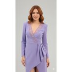 Robes Trend Uzun Kollu Dantel Detaylı Abiye Midi Elbise (Lila, 40)