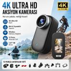 Robeve 4K Ultra Hd Mini Aksiyon Kamerası – 1.47” Hd Ekranlı Taşınabilir Wireless Vlog Kamera, 180° Döner Lens, Kablosuz Bağlantı, Fotoğraf & Video Çekimi, 12 Parça Aksesuar Setli Kompakt Cep Kamerası - Siyah