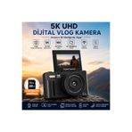 ROBEVE 5K UHD 75MP Dijital Fotoğraf Makinesi Vlog Kamera – 18X Dijital Zoom, 180° Dönebilen IPS Ekran, Wi-Fi Kontrollü, Slow Motion & Time-Lapse Destekli 64GB SD Kart Hediyeli Fotoğraf Makinası