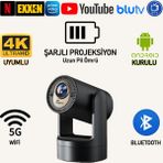 Robeve Kalobee Şarjlı Akıllı Mini Projektör Şarjlı Projeksiyon Cihazı - Android Kurulu, 4K/1080P Çözünürlük, Wifi 6, Bluetooth 5.0, Taşınabilir Kablosuz Ev Sineması Projektörü Akıllı Projeksiyon - Füme