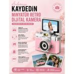 Robeve Mini Retro Dijital Kamera 1080P Hd Video Fotoğraf Makinesi – 180° Dönen Selfie Ekranlı, Retro Filtreli, Type-C Şarjlı Taşınabilir Kamera Popüler Dijital Fotoğraf Makinesi - Pembe