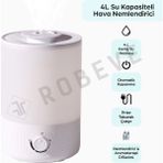 Robeve Rbh-02 Ultrasonik Hava Nemlendirici Aroma Difüzörü 4 Litre Buhar Makinesi 4l Nemlendirici - Otomatik Kapanma Sessiz Çalışma Ayarlanabilir Buhar Seviyesi - Beyaz