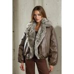 Robin D99777 Kürk Detaylı Oversize Mumlu Kadın Mont Kahve - Standart