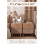Robin Home 2'li Komodin Set 2 Çekmeceli Ahşap Ayaklı Kumsal-Sepet - Bej