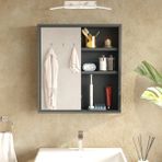 Robin Home Aqua Aynalı Lavabo Üstü Banyo Dolabı Raflı Kapaklı 60 cm Antrasit - Gri