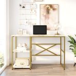 Robin Home Atlantis Gold Metal Çalışma Masası Raflı 120CM Mermer Desen - 120 cm