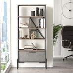 Robin Home Berlin D Ofis Kitaplık Metal Ayaklı Kahve-Beton-Antrasit Vs4-Cga - Gri