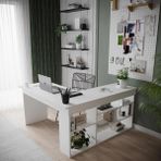 Robin Home Boston Kitaplık Raflı Çalışma Masası Ofis Masası L Masa Beyaz