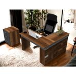 Robin Home Boston Kitaplık Raflı L Ofis Çalışma Masası ve 3 Çekmeceli Barok Antrasit Keson Etajer