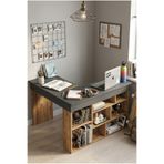Robin Home Çam-Gri Boston Kitaplık Raflı Çalışma Masası L Ofis Çalışma Masası