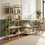 Robin Home Gold Çalışma Masası Ve Gold Kitaplık Metal Ayaklı 2'li Set Gri
