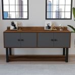 Robin Home Grand Ofis Konsol 4 Kapaklı Metal Ayaklı Barok-Antrasit - Barok - Antrasit