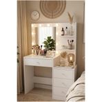 Robin Home Hollywood Kulis Makyaj Masası 4 Çekmeceli Düzenleyici Hollywood Led Işıklı Raflı Beyaz