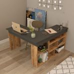 Robin Home Kitaplık Raflı Çalışma Masası Ofis Bilgisayar Masası - 50 x 72 cm - Gri